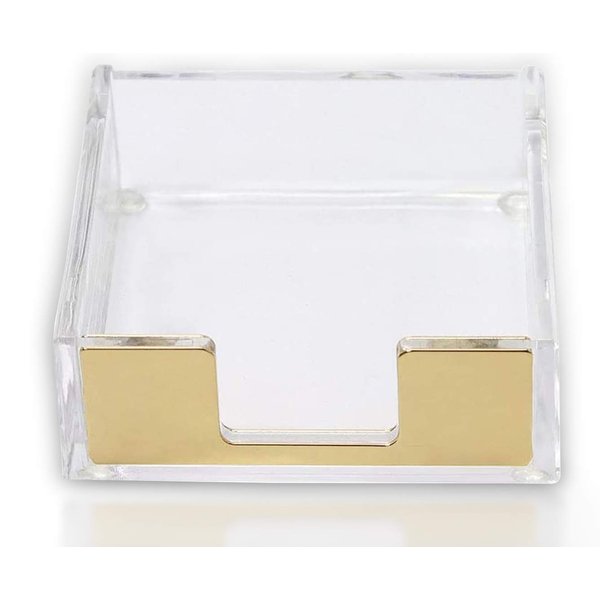 Acrylic Sticky Note Holder Desk Organizer Decor for 3x3 Sticky Notes Memo (Gold)
