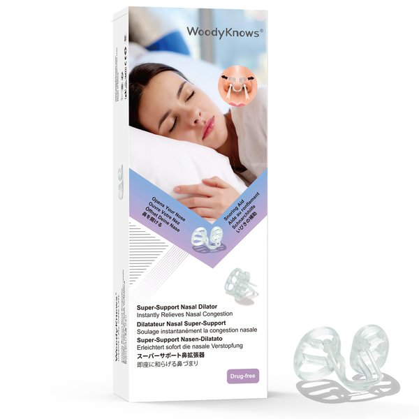 WoodyKnows Super-Support Nasal Dilator, Improves Sleep and Sports Airflow, Nasal Congestion and Nose-Related snoring aid (M 4Pack)