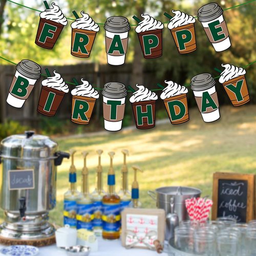 Frappe Coffee Birthday Decorations Pre-Strung Party Banner Frappe Coffee Cafe Party Supplies Favors