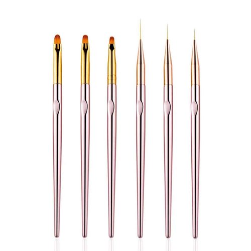 6PCS Nail Art Liner Brushes Set, UV Gel Acrylic Nail Art Drawing Painting Brushes Rose Gold Handle French Stripe Lines Painting Nail Pens