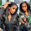 Generic Transparent Lace Frontal Body Wave Black Wigs Synthetic Artificial Hair with Pre-Plucked Wig for Black Women Girls Glueless Wigs Lace Frontal Wigs with Natural Hairline 26 Inch