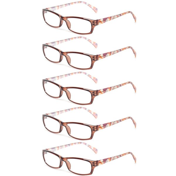 Reading Glasses 5 Pairs Fashion Ladies Readers Spring Hinge with Pattern Print Eyeglasses for Women (5 Pack Purple, 3.5)
