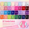 MEFA 32 Colors Gel Nail Polish Kit with U V Light, Spring Bright Pastel 54Pcs Pink Gel Polish Nail Set with Matte/Glossy Base Top Coat Essential Manicure Tools Nails Art Decorations Women Gifts