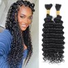 YAMI Bulk Human Hair for Braiding Deep Wave Human Braiding Hair for Boho Braids Curly Braiding Hair Natural Black No Weft Hair Extensions Human Hair 2 Braids Per Pack 100g（16inch)