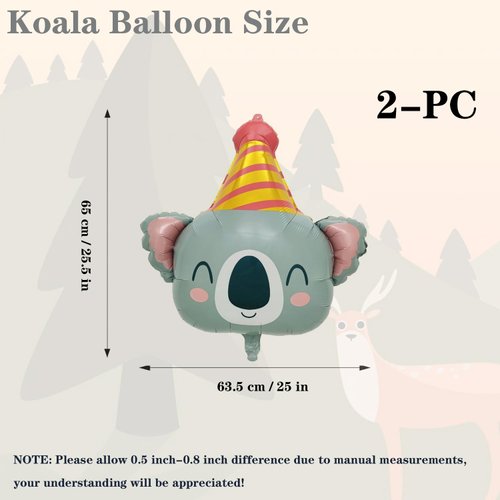 Koala Balloons Happy Birthday Balloons Koala Foil Balloons Jungle Themed Balloons Birthday Party Supplies Baby Shower Party Decoration Animal Theme Party Decor 2pcs