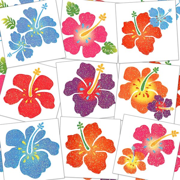 180 Pcs Hibiscus Glitter Sticker Tattoo Temporary Tattoo Summer Fake Flower Stickers Cute Apparel Accessories for Body Face Kids Women Party Favors