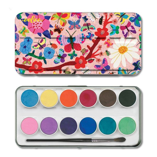 eeBoo: Butterflies Watercolor Paint Set, Easy to Close, Portable Tin Set, 12, Perfect for Watercolor Painting, Paint Brush Included
