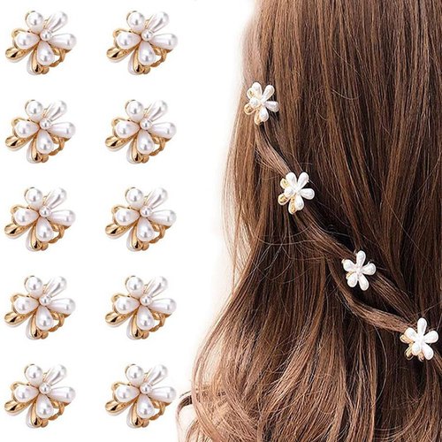 10Pcs Small Mini Pearl Claw Clips with Flower Design,Pearl Hair Clips Retro Flower Clips Sweet Artificial Bangs Girls Hair Pins, Wedding Hair Accessories Bridal Hair Clips forWomen Small Hair Clips