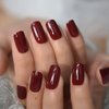 iBeautying Press on Nails - Press On Nails - Burgundy Claret Red Pure Color False Nails | UV Gel Finish Short Square Solid Reusable Fake Nails in 10 Sizes - 24 Nail Kit with Jelly Glue Pad
