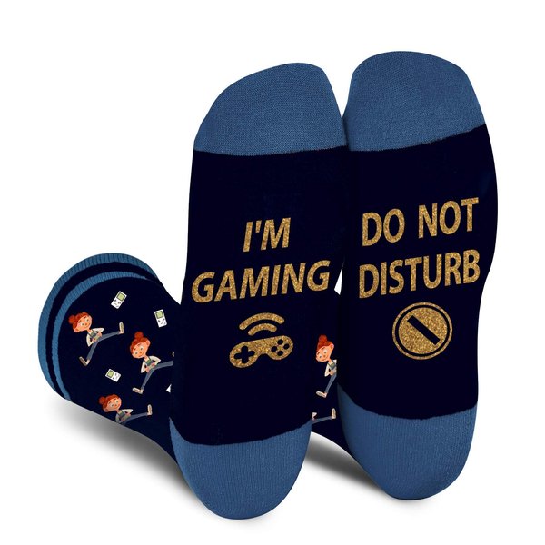 Funny Gamer Gaming Socks for Men Dad Women Boys - Do Not Disturb Gaming Novelty Cotton Crew Socks, Gamer Gift for Mens Teen Boys, Game Lovers Valentines Day Christmas Gift Stocking Stuffers- Blue