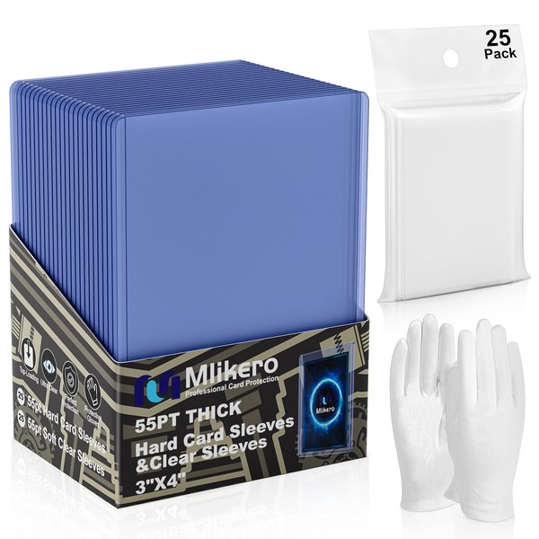 25 Count 55pt Card Sleeves Hard Plastic, 55pt Hard Card Sleeves with 25 Count 55pt Clear Soft Sleeves, 3"x4" Baseball Card Protectors Hard Plastic Perfect for 55pt Baseball Cards, Football Cards