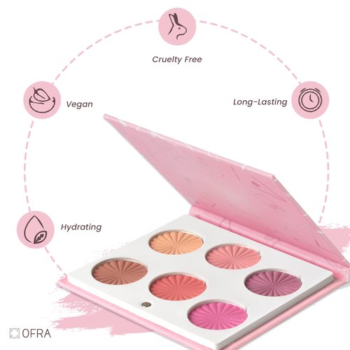 OFRA Cosmetics Blushful Mini Mix Blush Palette - Pink Blush Makeup Palette, 6 Pans of Ultra-Pigmented, Blendable Shades - Creamy Liquid-To-Baked Formula - Refillable Palette, Clean, Vegan, Non-Cruelty