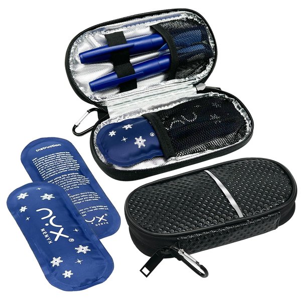Nenyx Insulin Cooler Travel Case with 2 TSA Approved Ice Packs for Insulin Pens and Diabetic Medical Organizer for Diabetes and Other Diabetic Supplies(Black Mirror)