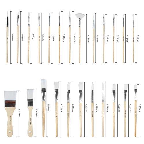 Paint Brushes Set of 24 Pieces Wooden Handles Brushes with Canvas Brush Case, Professional for Oil, Acrylic and Watercolor Painting