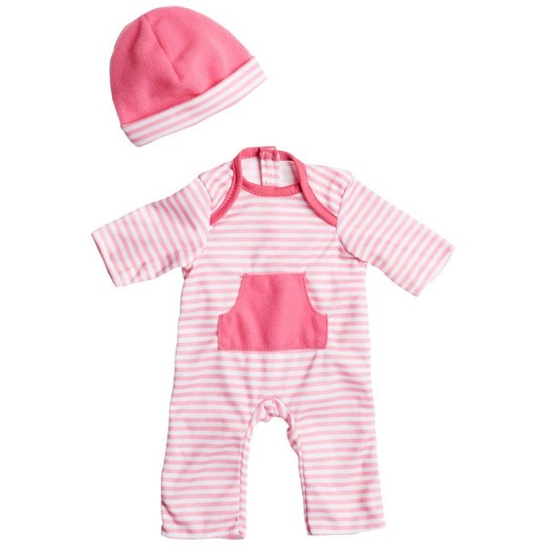 JC Toys | Berenguer Boutique | La Baby Doll Outfit | 2 Piece Hot Pink Striped Onesie|Washable| Ages 2+ | Fits Dolls 9"- 12"