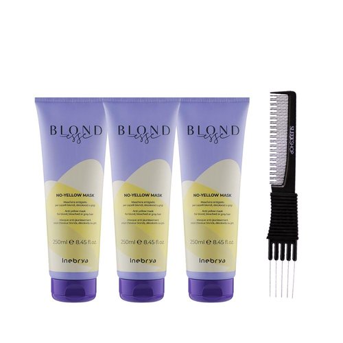 Inebrya Blondesse No-Yellow Mask (8.45 oz) with Teasing Comb Pack of 3