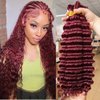 Burgundy Braiding Hair 100g Deep Wave 2 Bundle Bulk Human Hair for Braiding Deep Curly 100% Remy Human Hair Extensions for Boho Curly Wave Braids 99J Red Braiding Hair (99J, 22 Inch)