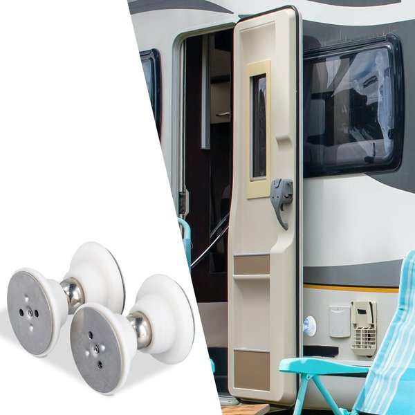 2pcs RV Magnetic Door Stop Holder Exterior, 2 Installations Ways Magnetic Door Stopper with Strong Adhesive & Screws RV Doorstops Holder Catch White for Camper, Trailer, Boat Compartments, Cargo