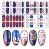 WOKOTO 16 Pcs Independence Day Nail Strips Polish Stickers Fourth of July Self Adhesive Nail Stickers Wraps for Nails Set with 1 Pc Nail File 14 Tips Per Sheet Manicure Strips