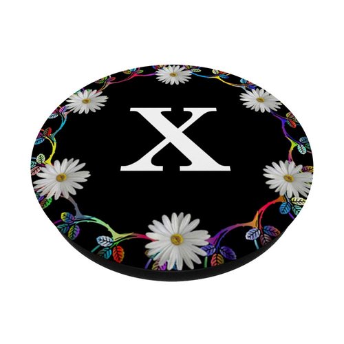 Cell Phone Pop Out Holder,Black White Daisy Flower Letter X PopSockets Grip and Stand for Phones and Tablets