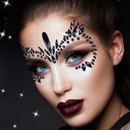 Face Gems Jewels, Festival Face Jewels Tattoo Stickers,Face Gems Stick on, Body Gem Stones Temporary Face Tattoos for Festival,4-Pack, Black