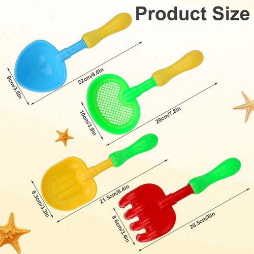 LUTER 4pcs Beach Shovels, Plastic Spade Shovel with Handle Kids Sand Shovel Set Toy Snow Shovel Toy Shovel Gardening Tool Kit for Kids Sand Snow (4 Designs)
