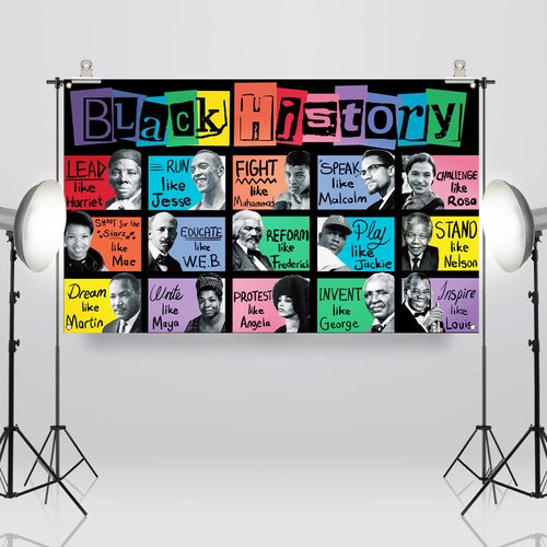 Sunwer Black History Month Photo Booth Backdrop Pan African American Famous People Banner School Classroom Bulletin Board Decoration (5.9×3.6ft)