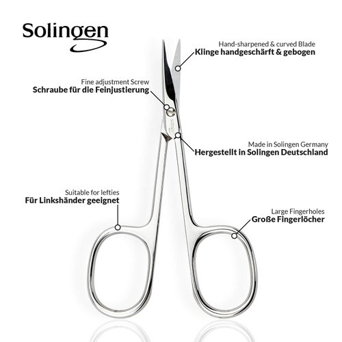 Solingen Cuticle Scissors Germany - Curved Blade, Scissors Germany - Pedicure Beauty Grooming Kit for Eyebrow, Eyelash, Dry Skin - Nail sicssors