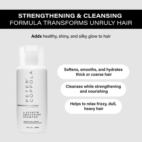 PETER COPPOLA A-keratin Smoothing Shampoo - Sulfate Free Shampoo Infused With Argan Oil, Avocado, And Hydrolyzed Keratin Smooths, Softens, & Hydrates Thick, Coarse, Frizzy Hair (10 Fl Oz)