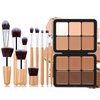 Joyeee Cream Concealer Contour Palette, 12 Colors Foundation Palette Cream Makeup Palette with 11 Pcs Makeup Brush Set, Long Wearing Blendable Full Coverage