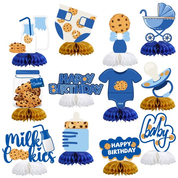 Sonwyoung 12 Pcs Milk and Cookies 1st Birthday Party Decorations Milk and Cookie Table Decor Baby Shower Happy Birthday Honeycomb Centerpieces Table Decorations for 1st Birthday Party Supplies