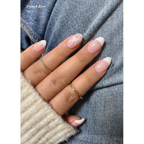 AutyaMee Semi Cured Gel Nail Strips (French Bow)-20 PCS Gel Nail Stickers | Gel Nail Wraps | UV Light Required, Salon Quality & Easy To Use