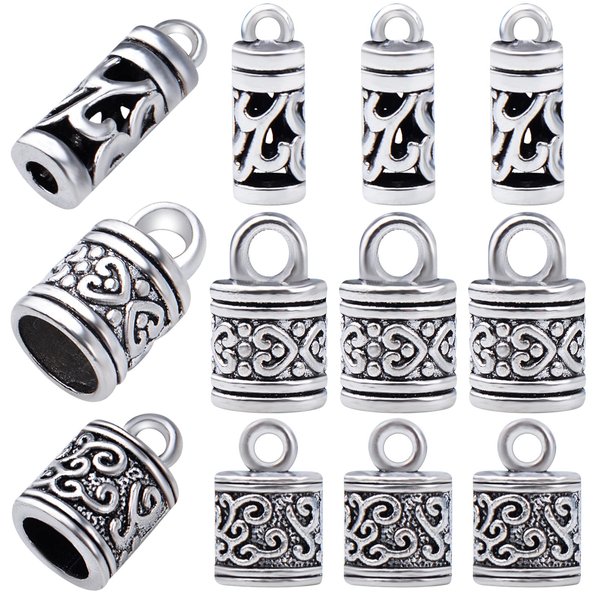 60pcs Antique Silver Cord End Caps Tibetan Alloy Flower Patterns Glue-in Tassel Leather End Caps Buckle Tips Accessories for DIY Craft Necklace Bracelet Jewelry Making, 3 Styles