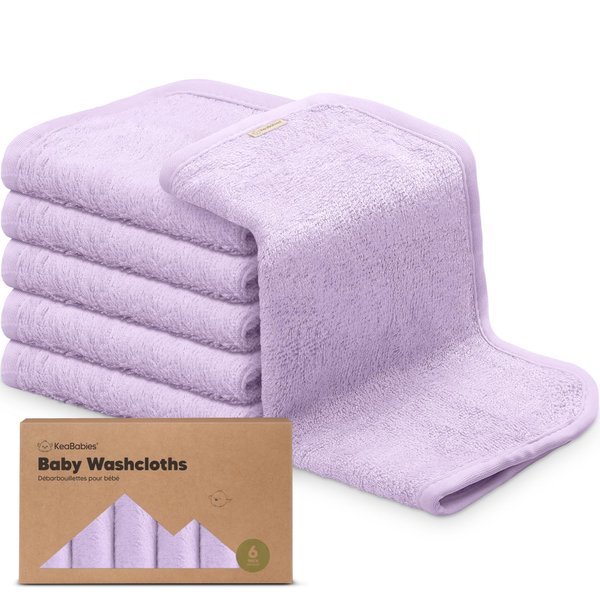 6-Pack Organic Baby Washcloths - Soft Viscose from Bamboo Washcloth, Baby Wash Cloths, Baby Wash Cloth for Newborn, Kids, Bath Baby Towels, Face Towel, Face Cloths for Washing Face (Soft Lilac)