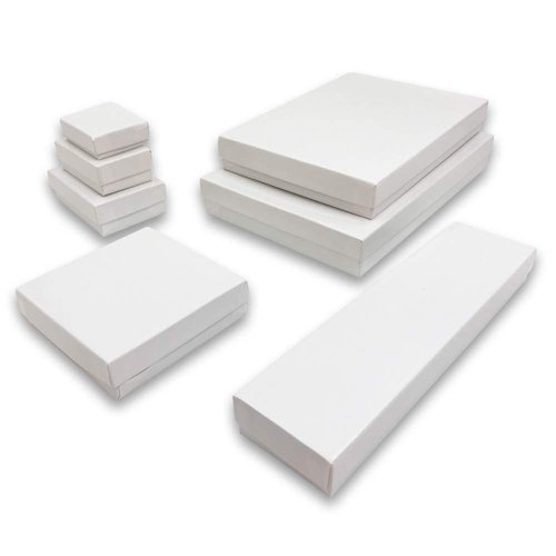 888 Display - Case of 100 Boxes of 2 1/8" x 1 5/8" x 3/4" White Glossy Shiny Cotton Filled Jewelry Boxes