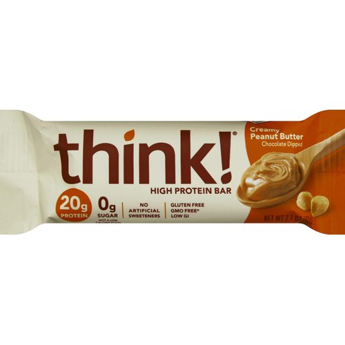 think!, High Protein Bars - Creamy Peanut Butter, 20g Protein, 0g Sugar, No Artificial Sweeteners, Gluten Free, GMO Free, 2.1 Ounce bar
