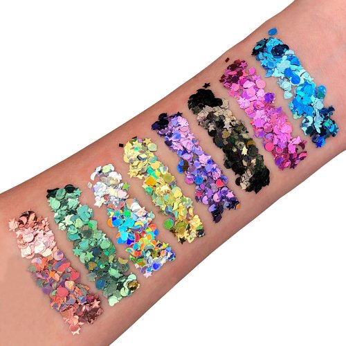Moon Glitter Holographic Glitter Shapes 100% Cosmetic Glitter for Face, Body, Nails, Hair and Lips - 0.10oz - Pink