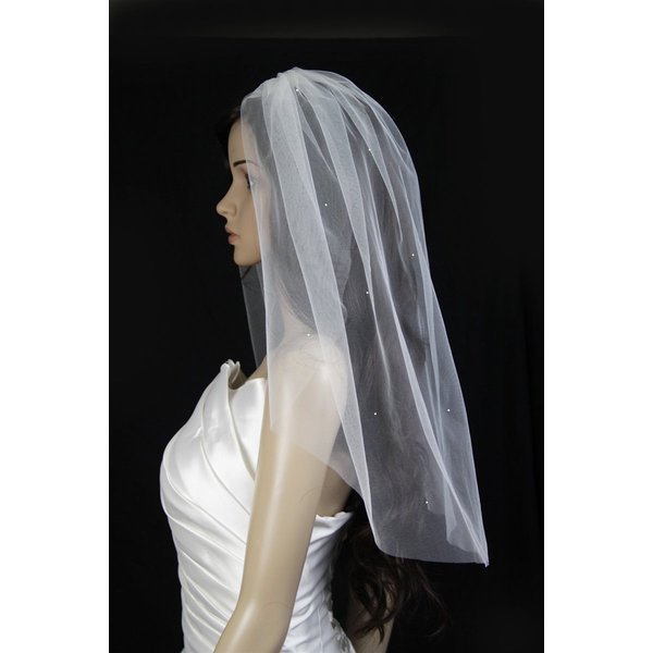 Bridal Veil Wedding One Tier White Shoulder Rhinestone Cut Edge Accessory Tulle