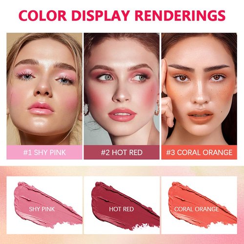 Multi-Use Cream Blush Stick, Blush Cheek Stick Tinted Moisture Stick Solid Moisturizer Stick, Waterproof Blusher and Shadow Lips for Cheek Makeup (hot red, 1pcs)