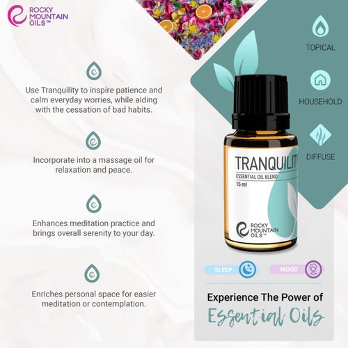 Rocky Mountain Oils Tranquility Essential Oil Blend - 100% Pure and Natural Essential Oils for Diffuser, Topical, and Home - Essential Oils to Promote Restful Nights - 15ml