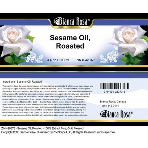 Sesame Oil, Roasted - 100% Pure, Cold Pressed (3.40 fl oz, ZIN: 428373) - 2 Pack