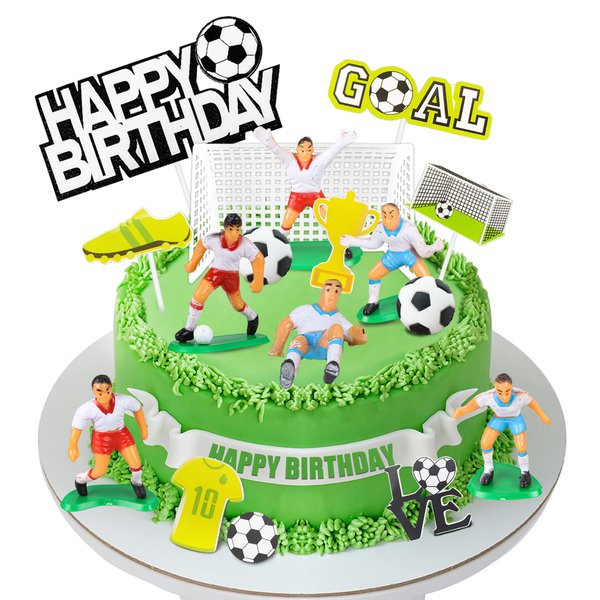 19 PCS Soccer Cake Topper Decorations Soccer Ball Player Theme Cake Toppers For Soccer Party Football Party Men Boy Kid Birthday Party Sport Club Party Supplies (Soccer)