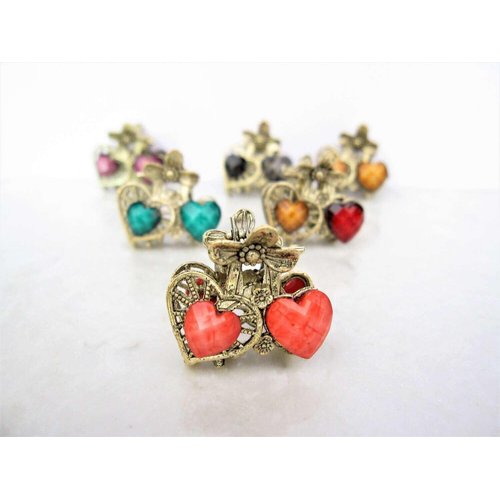 Generic Small mini metal heart shaped jeweled antique style bronze hair claw clip (Primary color: Brown), 1 Count (Pack of 1)
