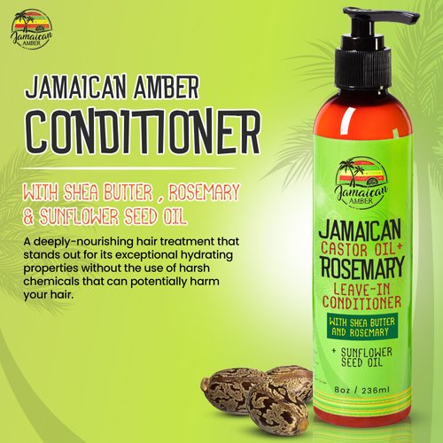 Rosemary Leave In Conditioner - 8 fl oz / 230 ml – Moisturizing Conditioner, Nourishes, Promote Hair Growth, with Castor Oil, Shea Butter, Seed Oil, by Jamaican Amber
