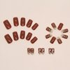 24 Pcs Fall Press on Nails Square False Nails Brown Fake Nails with Gold Foil Leaf Designs Autumn Acrylic Nails Medium Length Stick on Nails Glossy Glue on Nails Reusable Artificial Nails for Women