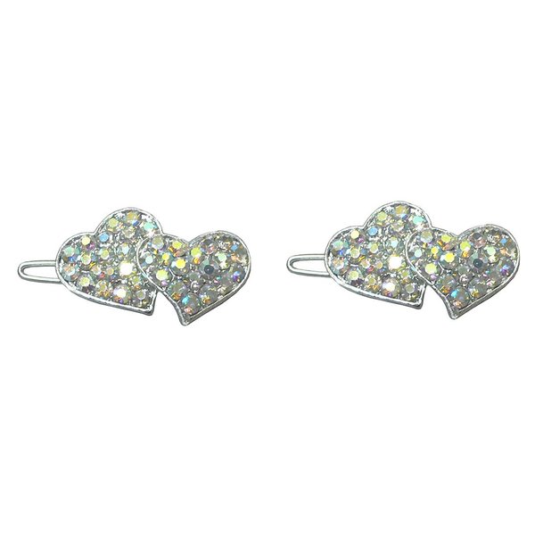 Pair of Small Heart-Heart Snap Clip Barrettes for Women Thin Hair, Young Girls U1930cAB