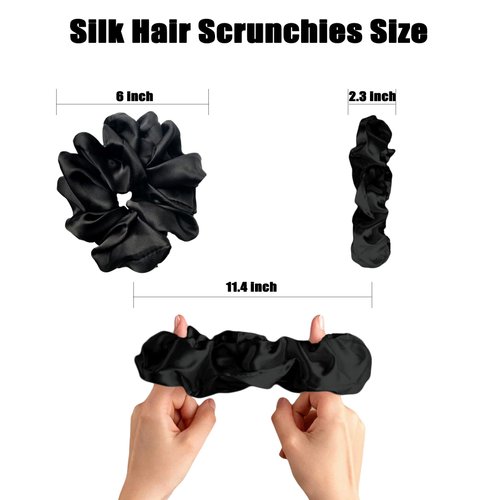 Silk Scrunchies,Elastic Bands Ponytail Holder Silk Satin No Damage, Soft Satin Scrunchies,Hair Accessories Hair Scrunchies Suitable for Women Girls for Thick Thin Fine Curly hair (Black)