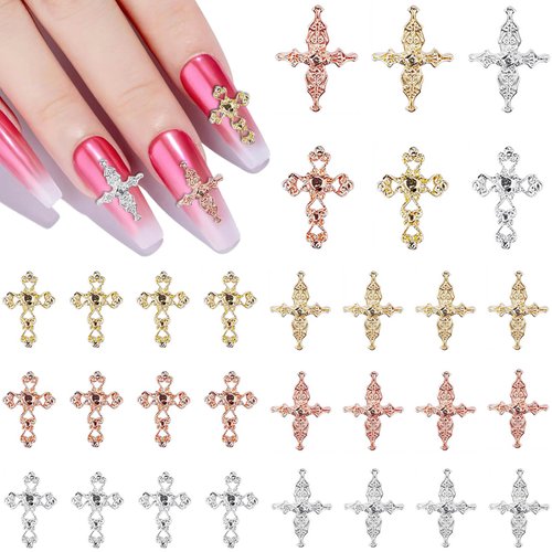Kurilai 3D Cross Nail Charms for Acrylic Nails, 30pcs Cross Nail Decorations for Nail Art, Punk Nail Design Metal Nail Supplies, Alloy Cross Nail Studs for Women Girl DIY Jewelry Cellphone Crafts