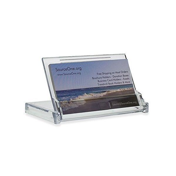 SOURCEONE.ORG Deluxe Flip Up Clear Acrylic Business Card Holder Display - Portable Style