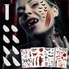 4Pairs Vampire Teeth+6 Sheets Oversized Fake Tattoos,Halloween Vampire Cosplay set Vampire Fangs Bloody Wound Temporary Tattoo for Women Men Kids Halloween Party Cosplay
